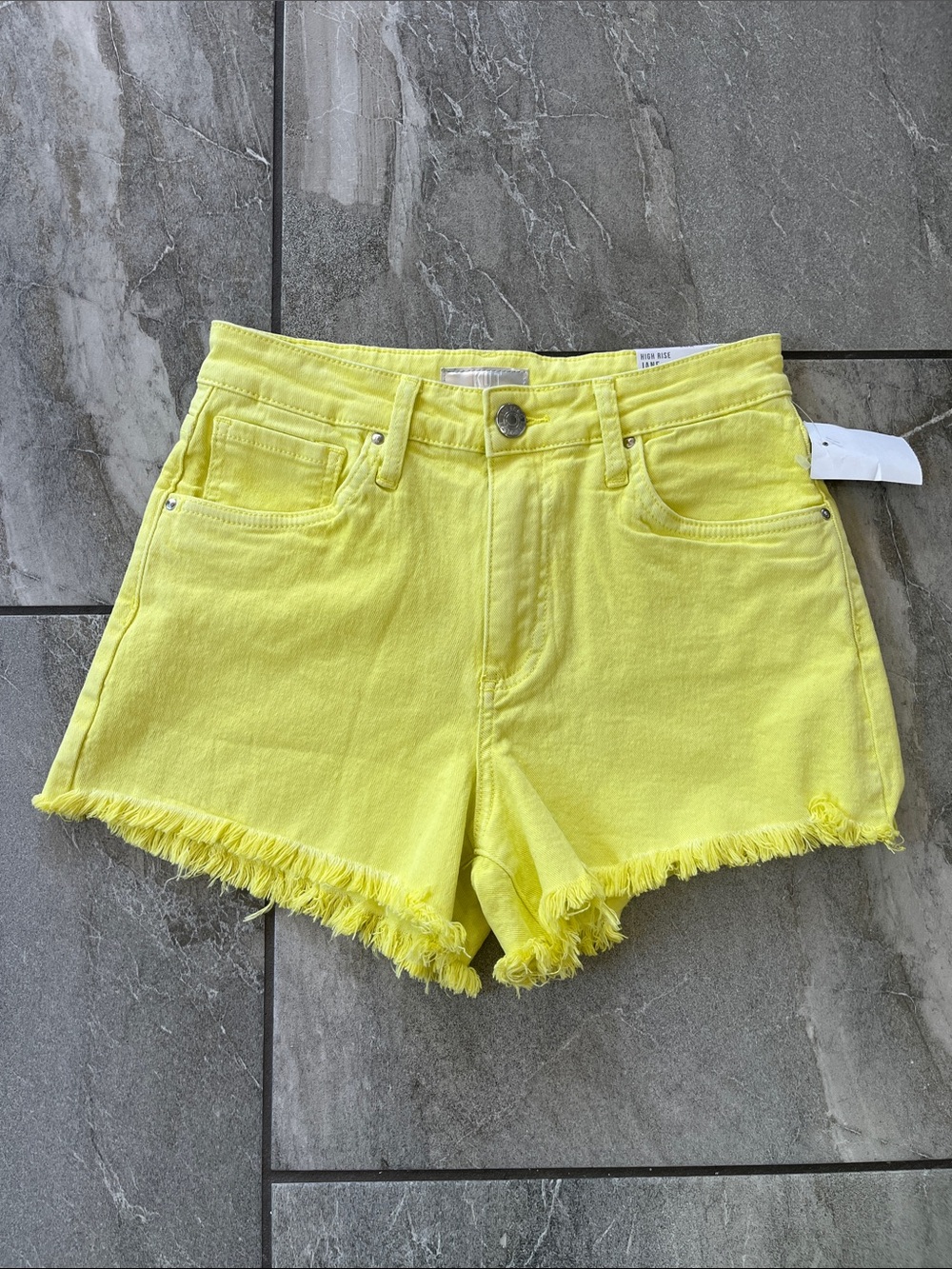 💛 NWT KUT from the Kloth Jane High Rise Shorts Size 0 Lemon Drop Neon